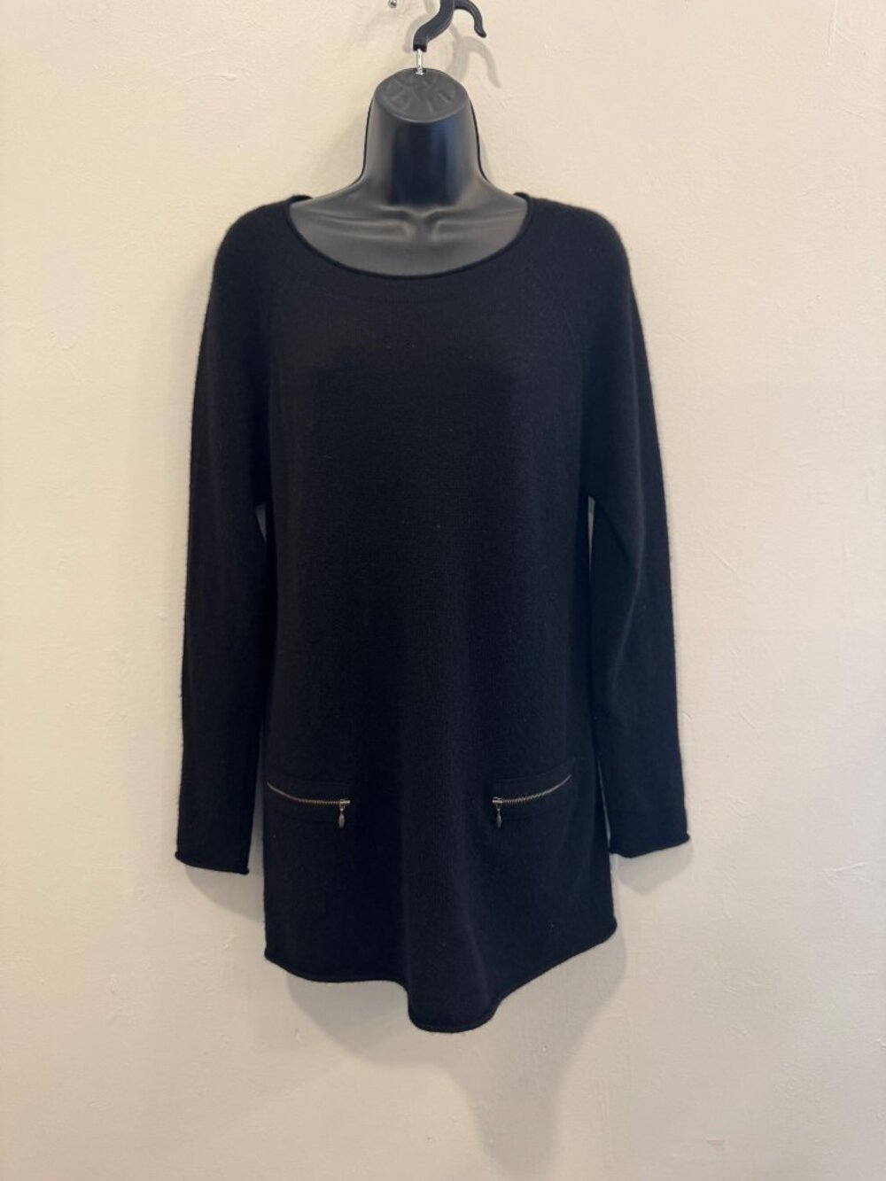 Fenn Wright Manson Size L Black Cashmere Tunic Sweater Zip Pockets